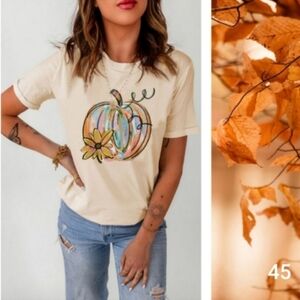 Pumpkin with Flower Graphic T-shirt